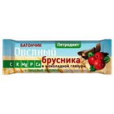 Батончик Овсяный "ПЕТРОДИЕТ" Брусничный в шоколадной глазури 35 гр. (25 шт. в уп.)