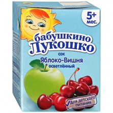 Сок Бабушкино Лукошко с яблоком и вишней осветленный восстановленный без сахара с 5 месяцев 200 мл (18 шт. в упак.)