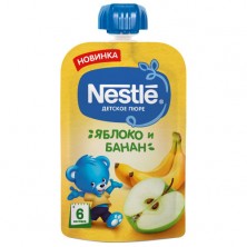 Пюре Nestle с яблоком и бананом без сахара с 6 месяцев 90 г (8 шт. в упак.)