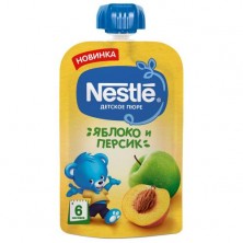 Пюре Nestle с яблоком и персиком без сахара с 6 месяцев 90 г (8 шт. в упак.)