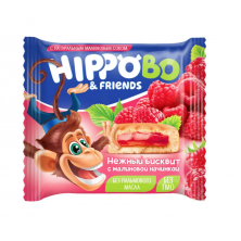 Бисквитное пирожное HIPPO BO & friends с малиновой начинкой, 32 г