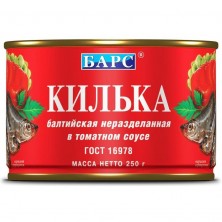 Килька Барс балтийская неразделанная в томатном соусе 250 г