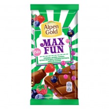 Шоколад Alpen Gold Mix Fun молочный с фруктово-ягодной начинкой, рисовыми шариками и карамелью 150 г