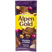 Шоколад Alpen Gold молочный с фундуком и изюмом 85 г