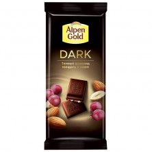 Шоколад Alpen Gold темный с изюмом и миндалем 80 г