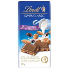 Шоколад Lindt молочный с изюмом/фундуком и миндалем 100 г