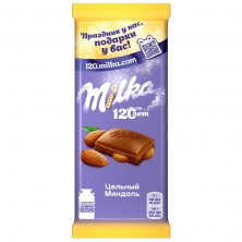 Шоколад Milka молочный с цельным миндалем 85 г